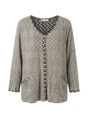 Habitat  Abstract Print V-Neck Cardigan Sweater with Pockets Beige Black Sz XL